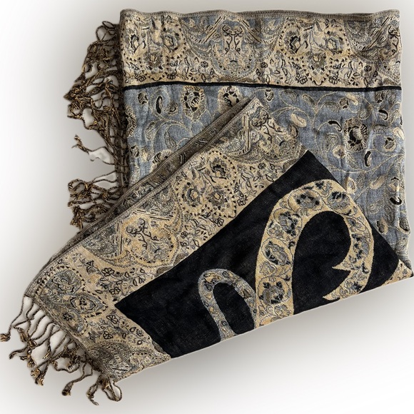 Metallic Pashmina Scarf / Shawl / Wrap | Gold / Bronze / Black | 28"W x 64”L - Picture 8 of 16